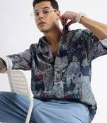 men's long sleeves abstract slim fit multi shirt