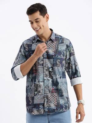 men's long sleeves abstract slim fit multi shirt 2
