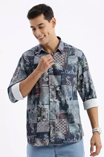 men's long sleeves abstract slim fit multi shirt