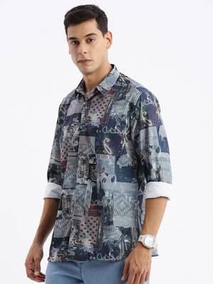 men's long sleeves abstract slim fit multi shirt 3