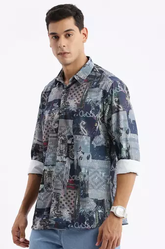men's long sleeves abstract slim fit multi shirt