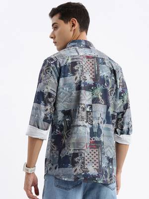 men's long sleeves abstract slim fit multi shirt 4