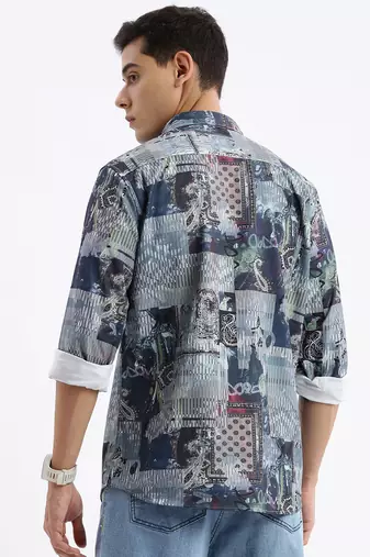men's long sleeves abstract slim fit multi shirt