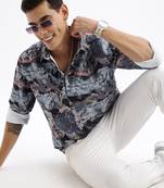 men's long sleeves abstract slim fit multi shirt