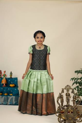 Green bubble grass  pattu pavadai for girls