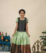 Green bubble grass  pattu pavadai for girls