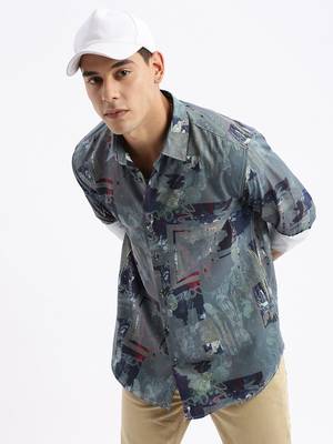 men's long sleeves abstract slim fit multi shirt 1