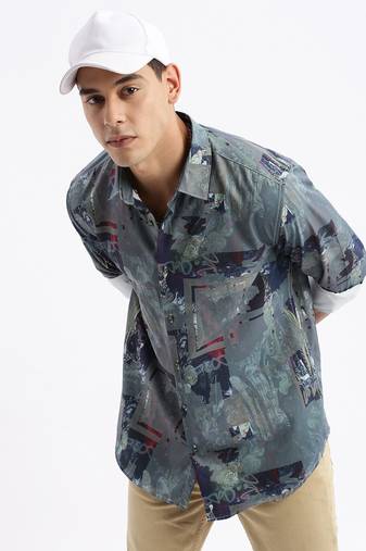men's long sleeves abstract slim fit multi shirt