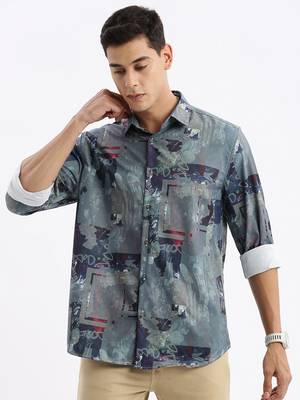 men's long sleeves abstract slim fit multi shirt 2