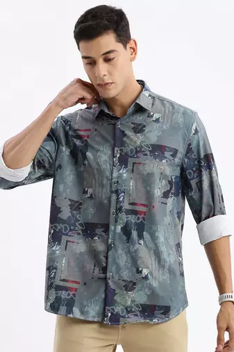 men's long sleeves abstract slim fit multi shirt