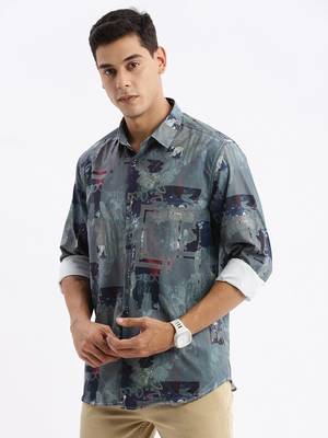 men's long sleeves abstract slim fit multi shirt 3
