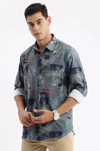 men's long sleeves abstract slim fit multi shirt