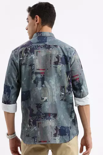 men's long sleeves abstract slim fit multi shirt