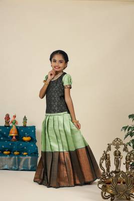 Green bubble grass  pattu pavadai for girls 3