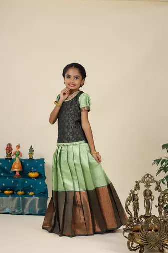 Green bubble grass  pattu pavadai for girls