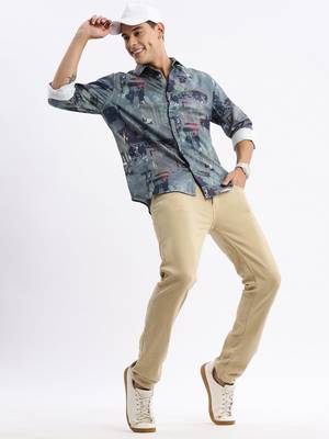 men's long sleeves abstract slim fit multi shirt 5