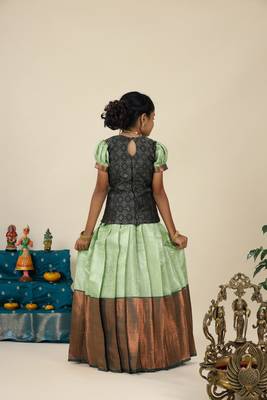 Green bubble grass  pattu pavadai for girls 4