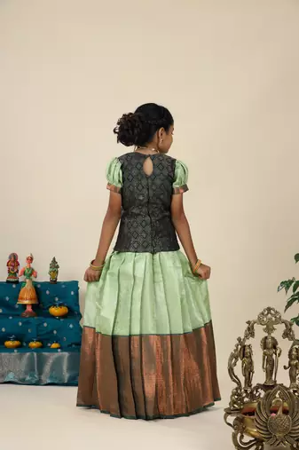 Green bubble grass  pattu pavadai for girls