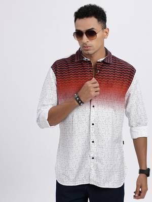 men's white colourblocked slim fit shirt 1