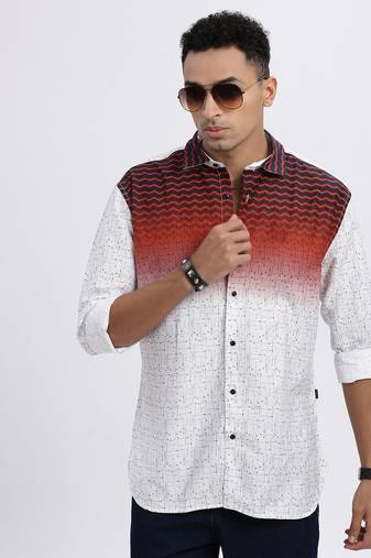 men's white colourblocked slim fit shirt