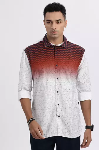 men's white colourblocked slim fit shirt