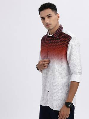 men's white colourblocked slim fit shirt 3