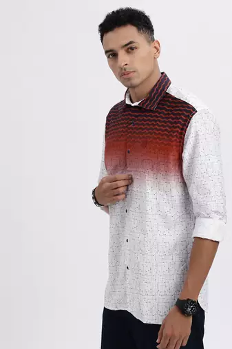 men's white colourblocked slim fit shirt
