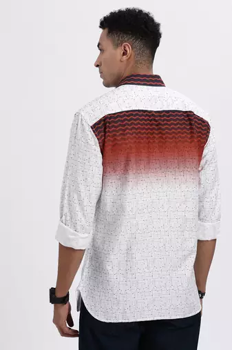 men's white colourblocked slim fit shirt