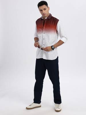 men's white colourblocked slim fit shirt 5