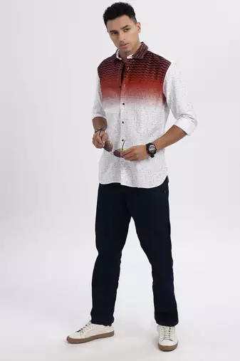 men's white colourblocked slim fit shirt