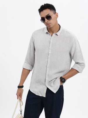 men's grey solid slim fit shirt 1