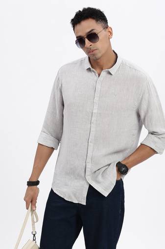 men's grey solid slim fit shirt