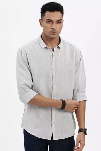 men's grey solid slim fit shirt