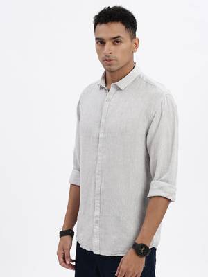 men's grey solid slim fit shirt 3
