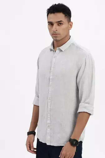 men's grey solid slim fit shirt