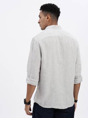 men's grey solid slim fit shirt 4