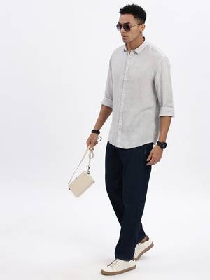 men's grey solid slim fit shirt 5