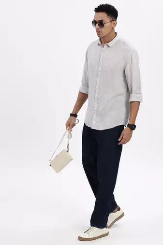 men's grey solid slim fit shirt