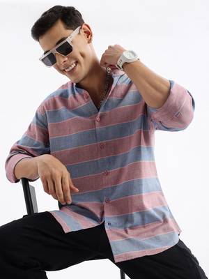 men's long sleeves stripes slim fit red shirt 1