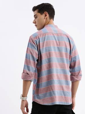 men's long sleeves stripes slim fit red shirt 4