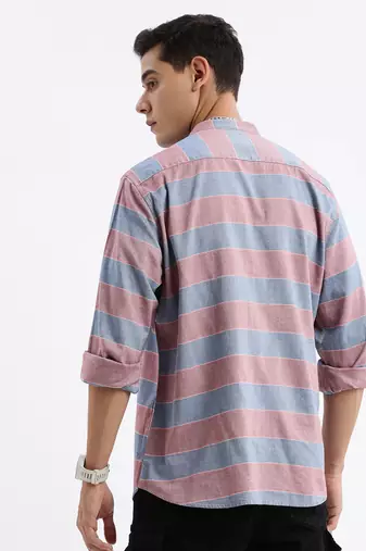 men's long sleeves stripes slim fit red shirt