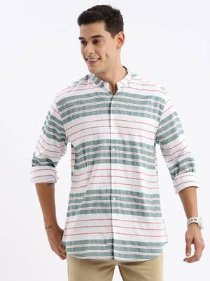 men's long sleeves stripes slim fit green shirt 2