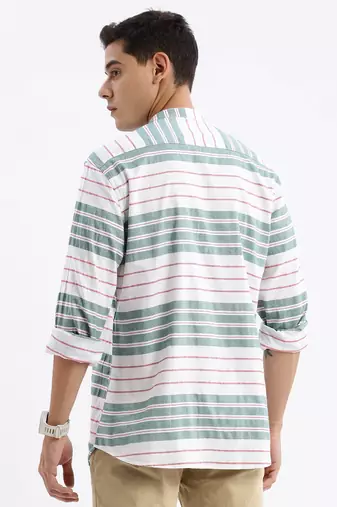 men's long sleeves stripes slim fit green shirt