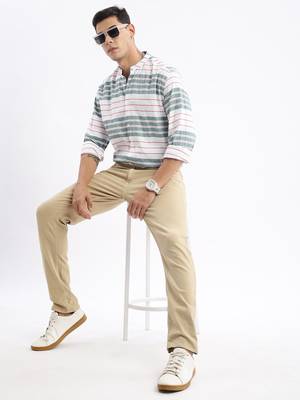 men's long sleeves stripes slim fit green shirt 5