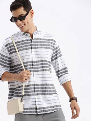 men's long sleeves stripes slim fit black shirt 1