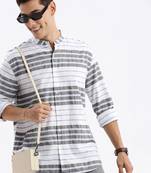 men's long sleeves stripes slim fit black shirt