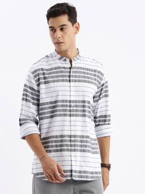 men's long sleeves stripes slim fit black shirt 2
