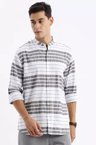 men's long sleeves stripes slim fit black shirt
