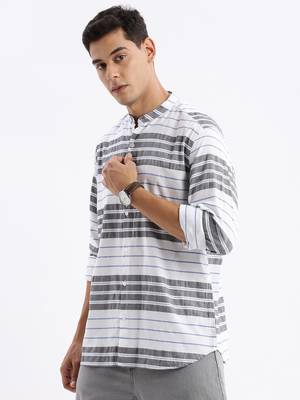 men's long sleeves stripes slim fit black shirt 3