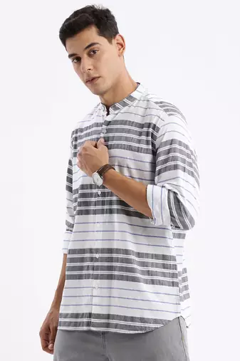 men's long sleeves stripes slim fit black shirt